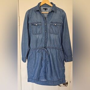 Gap Chambray Shirt Dress Small Blue Denim Button Front Elastic Waist Casual
